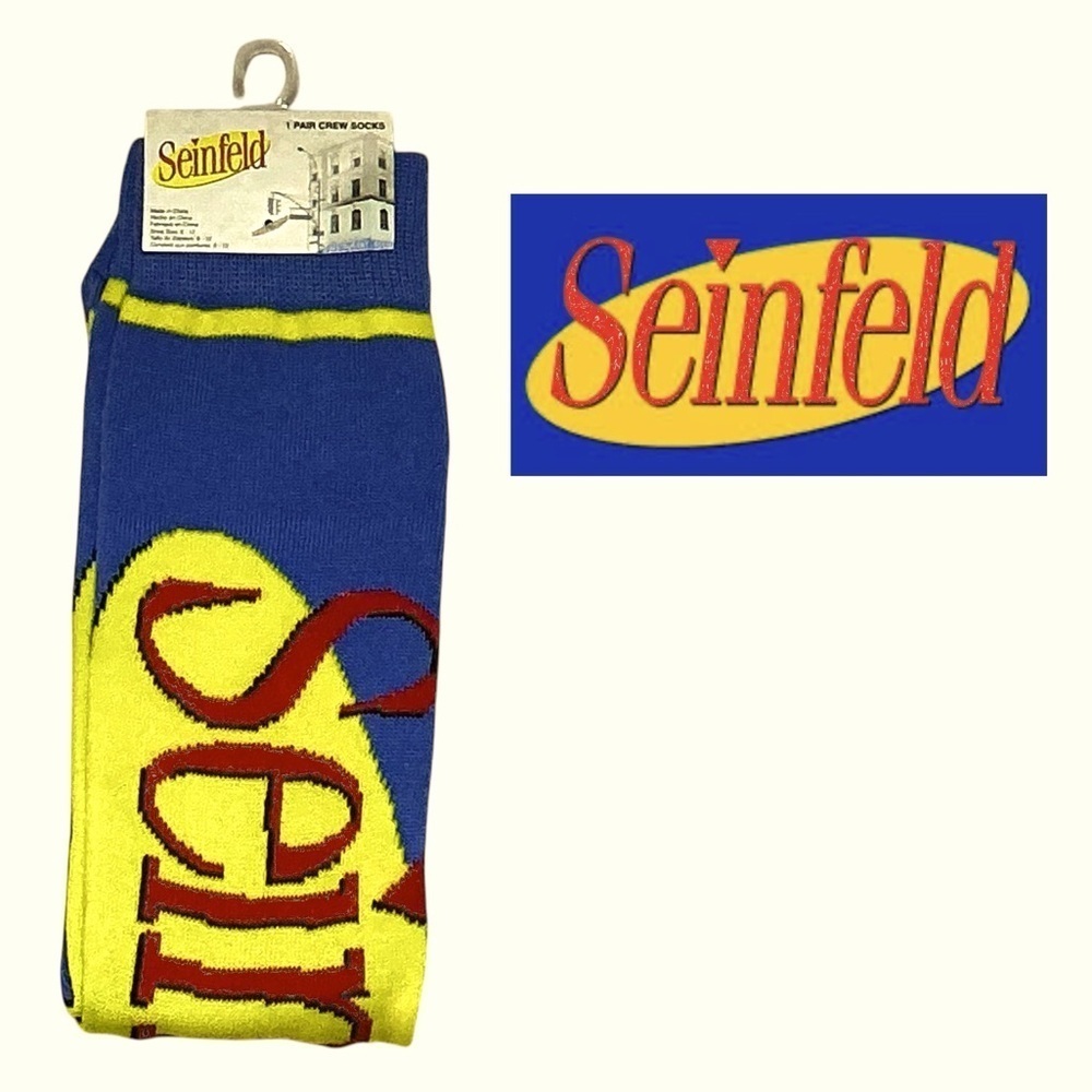 Seinfeld Novelty Crew Socks Nostalgic TV Show Unisex Women 7-13 Men 6-12 New NWT